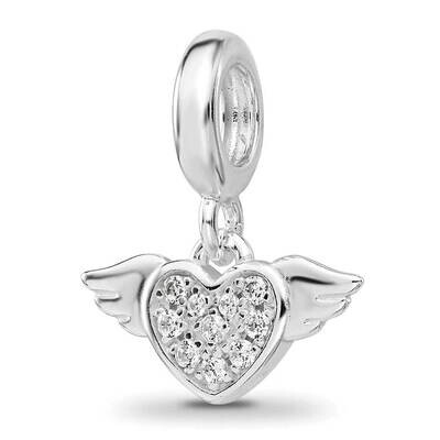 CZ Heart with Wings Dangle Bead Sterling Silver Rhodium-plated QRS4454, MPN: QRS4454,