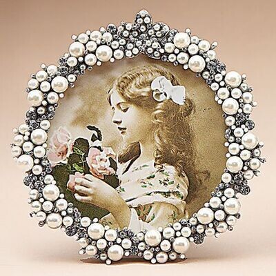 Tizo Enamel Jeweled Picture Frame 3.5 Inch Round RS60103, MPN: RS60103,