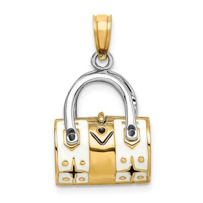 White Enameled Handbag Moveable Charm 14k Gold 3-D K6937, MPN: K6937, 637218131488