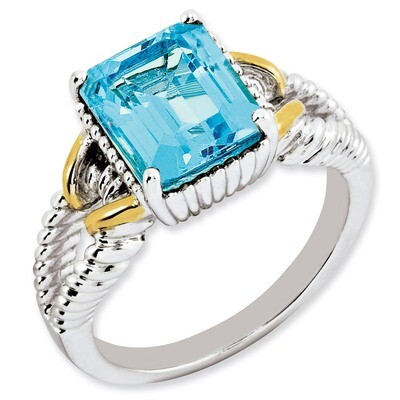 w/ Flash Gold-plate Blue Topaz Ring Sterling Silver QR3168BT, MPN: QR3168BT, 883957362960