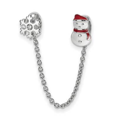 3in Security Chain Snowman &amp; flake CZ Diamond Bead Sterling Silver QRS3954, MPN: QRS3954,