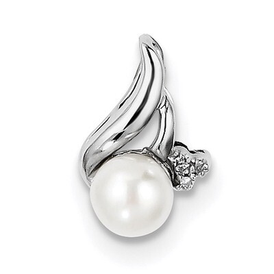 6Mm Cultured Pearl &amp; Diamond Pendant Sterling Silver Rhodium QDX303, MPN: QDX303, 883957561349