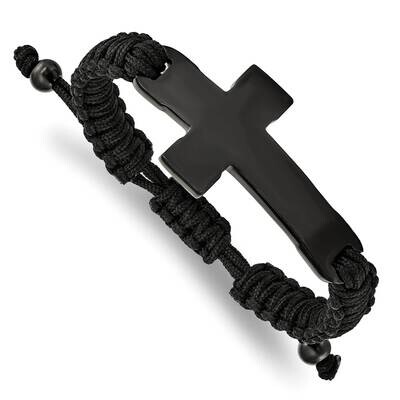 Black Ip Black Nylon Adjustable Cross Bracelet Stainless Steel Polished SRB2382, MPN: SRB2382, 1911…