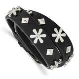 Swarovski Flower Studded Leather Adjustable Bracelet Stainless Steel Polished SRB2883, MPN: SRB2883…