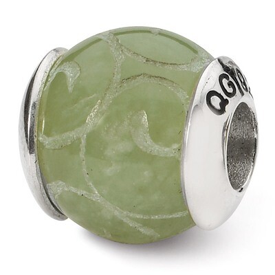 Etched Jade Stone Bead - Sterling Silver QRS1709, MPN: QRS1709, 883957309132