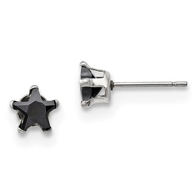 6mm Black Star Diamond CZ Stud Post Earrings Stainless Steel Polished SRE1125 by Chisel, MPN: SRE11…