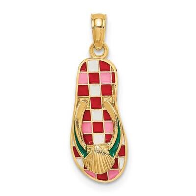 Shell On Red Checkered Flip-Flop Charm 14k Gold Enamel K6711, MPN: K6711, 637218111961