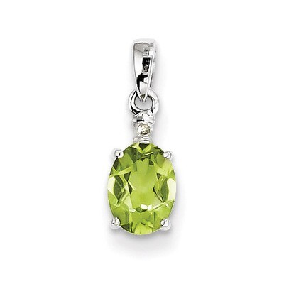 Peridot Oval Pendant Sterling Silver Rhodium-plated Diamond QP3054PE, MPN: QP3054PE, 883957436036