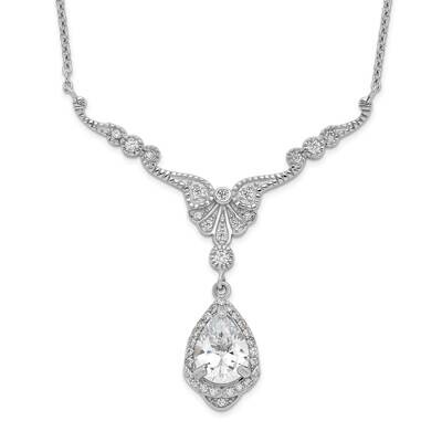 Cheryl M CZ Diamond Fancy Teardrop Dangle 2.25 Inch Extender Necklace Sterling Silver Rhodium-plate…