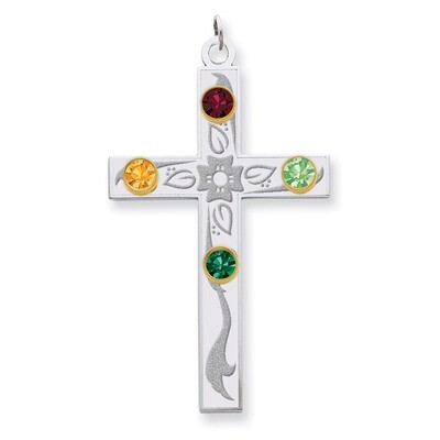 4 Birthstones Bezel Family Crystal Cross Pendant Sterling Silver &amp; 14k Gold QMP4/4G, MPN: QMP4/4G, …