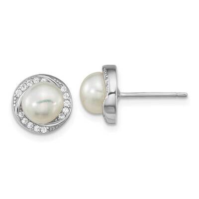 CZ Diamond 6-7mm White Button Fwc Pearl Post Earrings Sterling Silver Rhodium-Plated QE16339, MPN: …