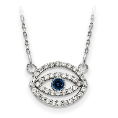 Small Diamond and Sapphire Gold Halo Evil Eye Necklace 14k White Gold XP5036WS/A, MPN: XP5036WS_AA,…