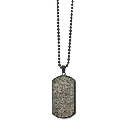 Black IP Sedimentary Rock Dog Tag 24 Inch Necklace Stainless Steel Polished SRN2638-24 by Chisel, M…