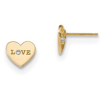 Madi K Polished Love CZ Diamond Heart Post Earrings 14k Gold SE2503, MPN: SE2503, 191101901744