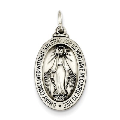 Miraculous Medal Sterling Silver Antiqued QC3490, MPN: QC3490, 191101181719