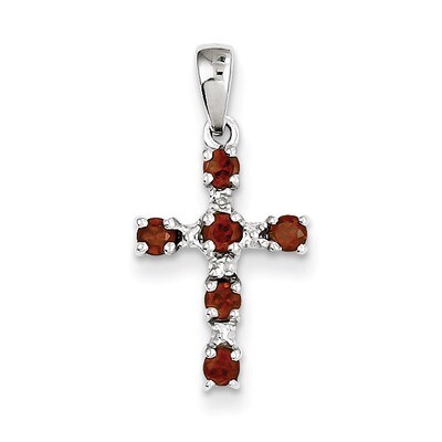 Garnet &amp; Diamond Cross Pendant Sterling Silver Rhodium-plated QDX900, MPN: QDX900, 883957529547
