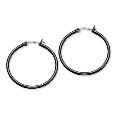 Black IP plated 32mm Hoop Earrings - Stainless Steel SRE567 by Chisel, MPN: SRE567, 883957580715