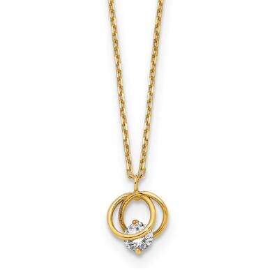 CZ Diamond Double Circle 15 Inch with 1 Inch Extender Necklace 15 Inch 14K Yellow Gold Polished SF2…