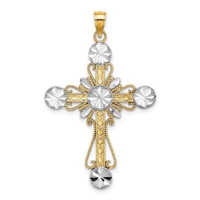 Circles Cross Charm Cross 14k Gold Rhodium Diamond-cut K9541, MPN: K9541, 637218154821