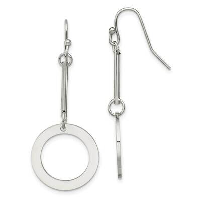 Circle Dangle Shepherd Hook Earrings Stainless Steel Polished SRE1399, MPN: SRE1399, 191101867149