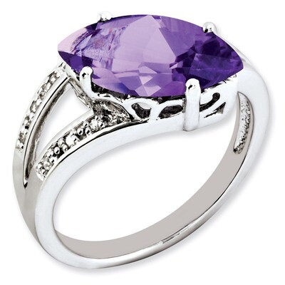 Amethyst &amp; Diamond Ring Sterling Silver QR2935AM, MPN: QR2935AM, 883957613925