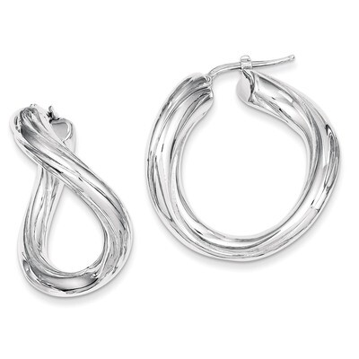 Sterling Silver Polished Rhodium Plated Twisted Hollow Hoop Earrings QE8322