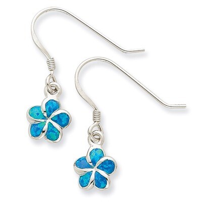 Blue Opal Inlay Flower Dangle Earrings Sterling Silver QE7443, MPN: QE7443, 883957501642