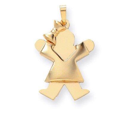 Puffed Girl with Bow on Left Engravable Charm 14k Gold XK234, MPN: XK234, 883957859163