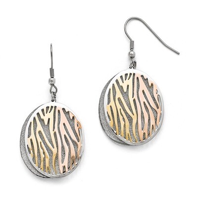 Polished Yellow with Rose IP-plated Laser Cut Earrings - Stainless Steel SRE849 by Chisel, MPN: SRE…