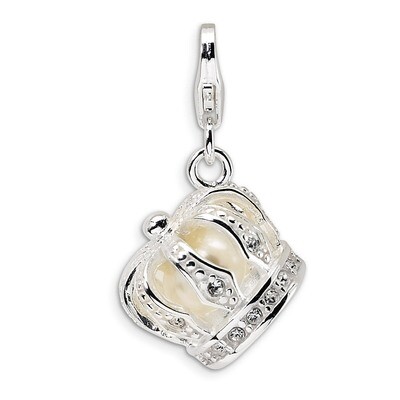 Swarovski Element &amp; Fresh Water Cultured Pearl Crown with Lobster Charm Sterling Silver QCC440 by A…