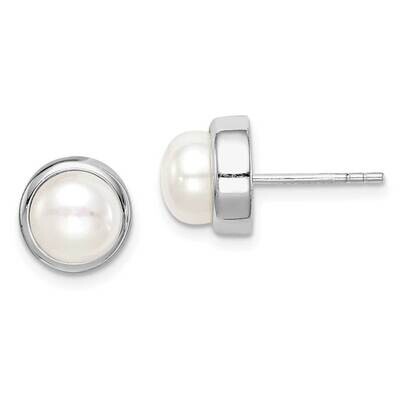 7-8mm White Button Freshwater Cultured Pearl Earrings Sterling Silver Rhodium Plated QE15179, MPN: …