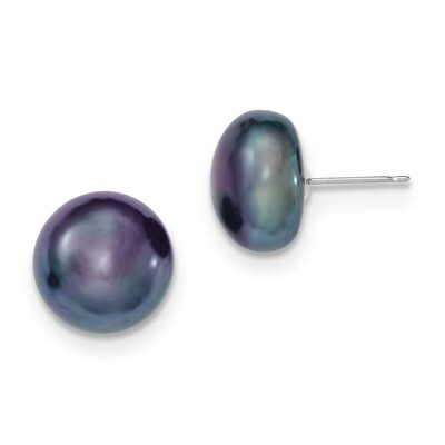 11-12mm Black Button Cultured Pearl Stud Earrings 14k White Gold XW110BB, MPN: XW110BB, 191101434907