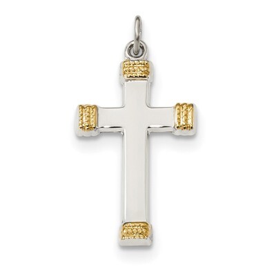 Polished Cross Pendant Sterling Silver &amp; Gold-plated QC9047, MPN: QC9047, 883957838281