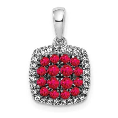 .71 Ruby Square Pendant 14k White Gold Diamond PM5259-RU-013-WA, MPN: PM5259-RU-013-WA, 883957450049