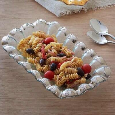Annieglass Ruffle Platinum Rectangular Bowl 11 1/4 x 7 Inch, MPN: P229, UPC: