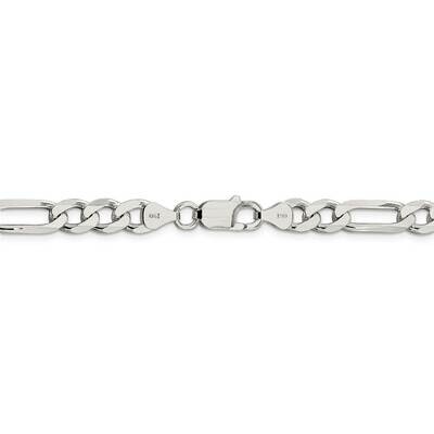 22 Inch 7.25mm Pav Flat Figaro Chain Sterling Silver QFF200-22, MPN: QFF200-22, 883957905228