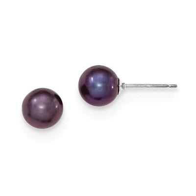 7-8mm Black Freshwater Cultured Round Pearl Stud Earrings Sterling Silver QE12703, MPN: QE12703, 19…