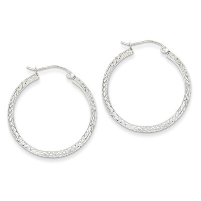 Diamond-cut 3.5x28mm Hollow Hoop Earrings 14k White Gold TC812, MPN: TC812, 886774731353