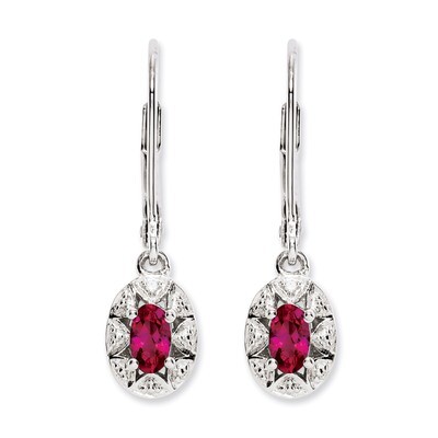 July Created Ruby Earrings Sterling Silver Diamond QBE10JUL, MPN: QBE10JUL, 886774187426