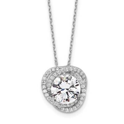 CZ Diamond with 2 In Extender Necklace 16 Inch Sterling Silver Rhodium-Plated Polished QG6120-16, M…