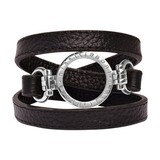 Nikki Lissoni Black Leather Wrap Bracelet with A Small Silver-Plated Pendant Size Large BBL01SL, MP…