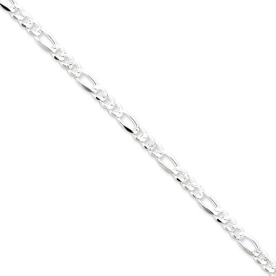 7 Inch 4.75mm Pave Flat Figaro Chain Sterling Silver QFF120-7, MPN: QFF120-7, 886774114200