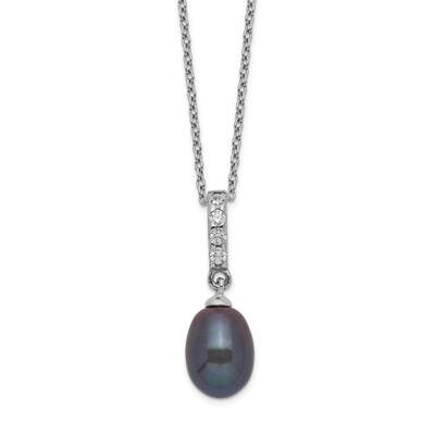8-9mm Black Fwc Pearl Cz Necklace Sterling Silver Rhodium-plated QH5492-17, MPN: QH5492-17, 8839578…