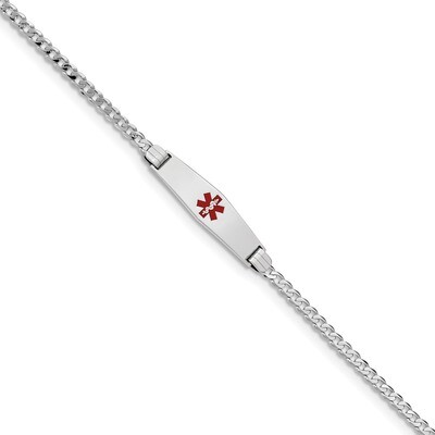 8 Inch Medical Soft Diamond Shape Red Enamel Flat Curb Link ID Bracelet 14k white Gold XM586CCW-8, …