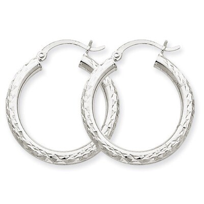 Diamond-cut 3mm Round Hoop Earrings 10k White Gold 10TC253, MPN: 10TC253, 883957896519