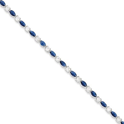 Blue and Clear Diamond Bracelet Sterling Silver QX206CZ, MPN: QX206CZ, 815479015574