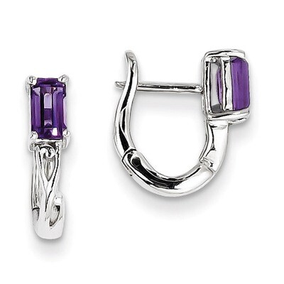 Amethyst Hinged Hoop Earrings Sterling Silver Rhodium-plated QE9959AM, MPN: QE9959AM, 883957357430