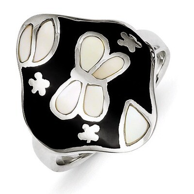 Sterling Silver Mother of Pearl &amp; Simulated Stone Ring QR4305-8