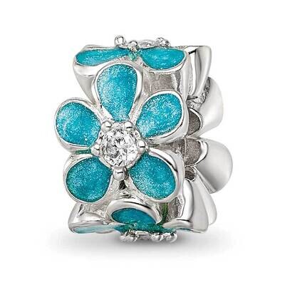 Teal Enamel CZ Floral Bead Sterling Silver QRS4249, MPN: QRS4249,