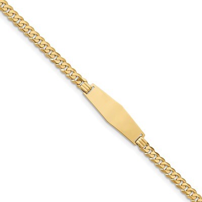 8 Inch Flat Curb Link Soft Diamond Shape ID Bracelet 14k Gold LID74C-8, MPN: LID74C-8, 883957581347